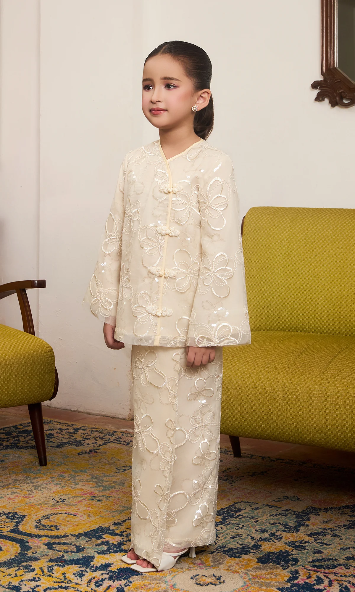 Zahara Kurung Kids in Dried Beige - Image 3